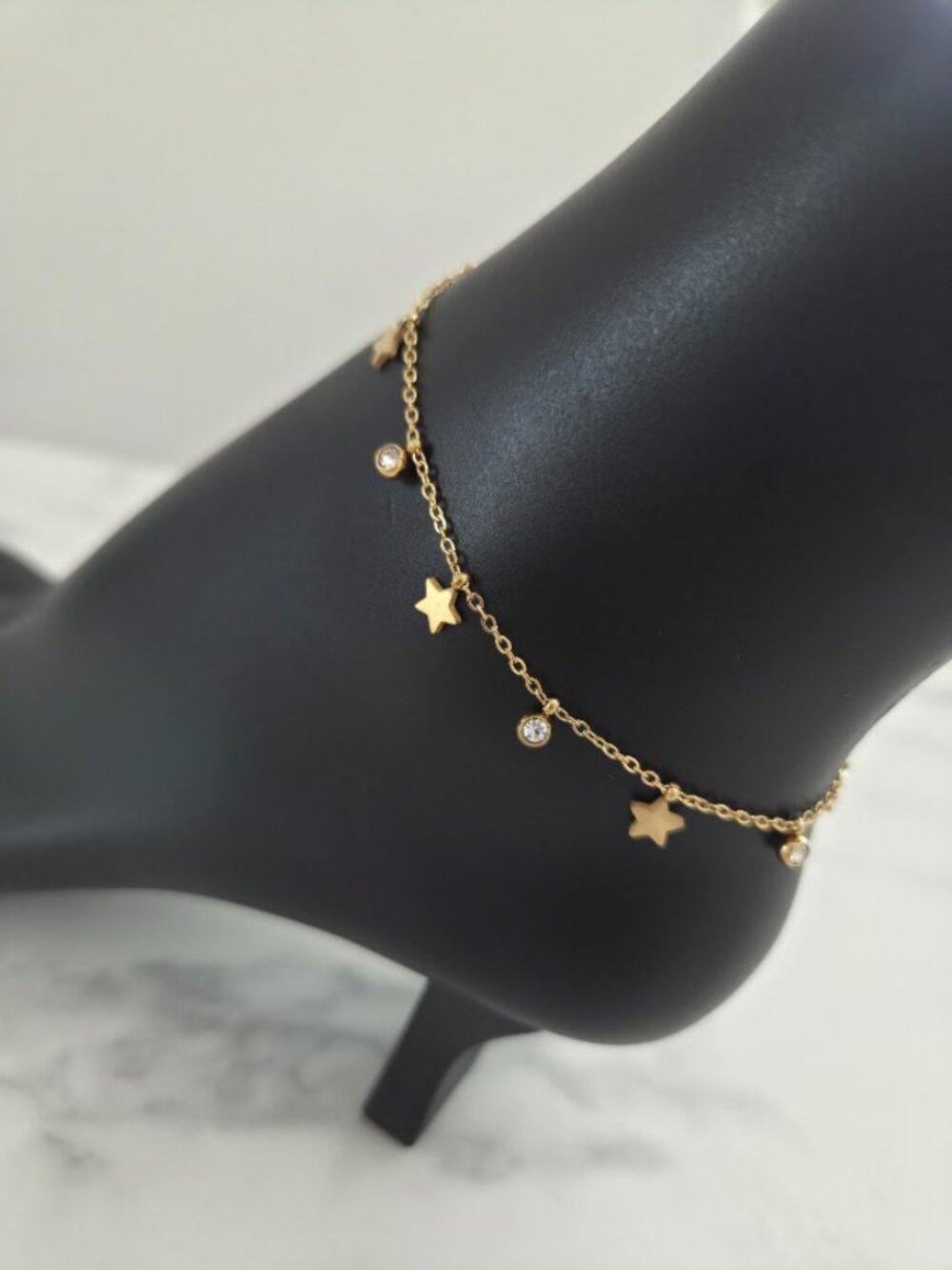 Gold Star Charm Anklet Rhinestone Dangle Stainless Steel Jewelry - Picture 5 of 14